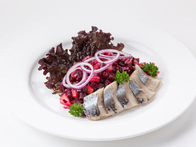 Russian vinaigrette salad with herring