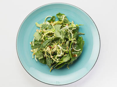Green salad with avocado and edamame beans