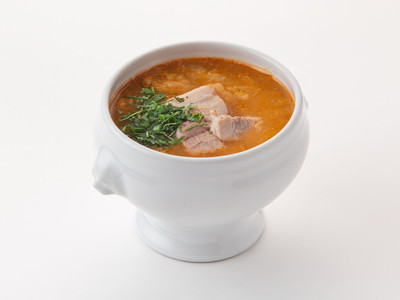 Sour shchi soup with porcini mushrooms and brisket