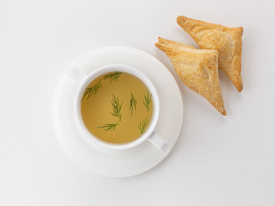 Chicken broth with pastry