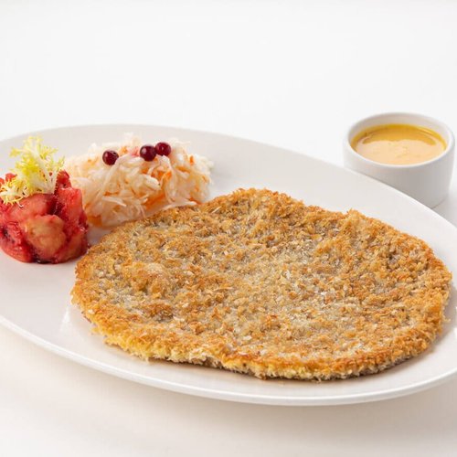 Шницель из телятины
с квашеной капустой
и печеным яблоком